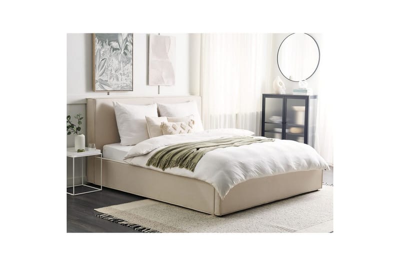 Moissac Dubbelsäng med Förvaring i Tyg med Sänggavel och Metallram - Beige - Möbler - Säng - Säng med förvaring