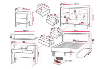 Monfort Möbelset För Sovrum - Beige - Möbler - Säng - Möbelset för sovrum
