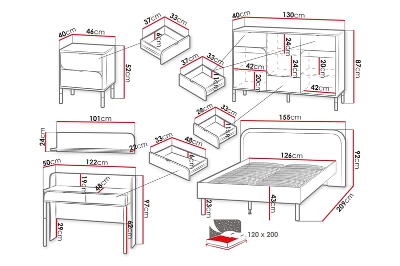 Monfort Möbelset För Sovrum - Beige - Möbler - Säng - Möbelset för sovrum