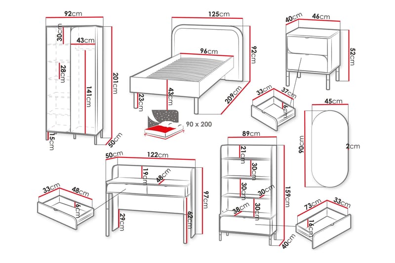 Monfort Möbelset För Sovrum - Beige - Möbler - Säng - Möbelset för sovrum