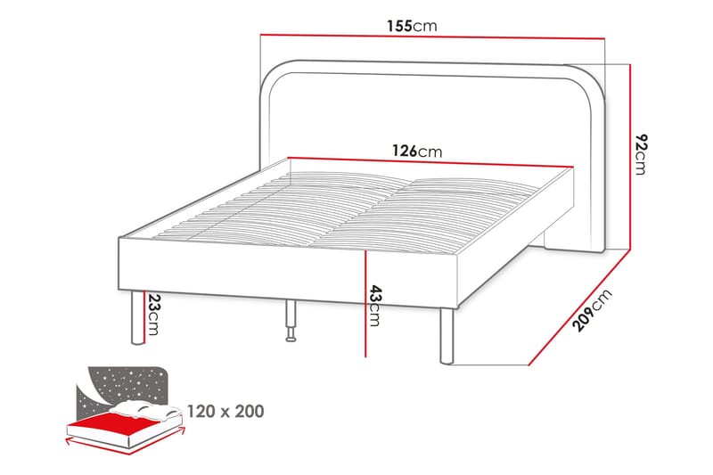 Monfort Sängram 120x200 cm - Möbler - Säng - Sängram & sängstomme