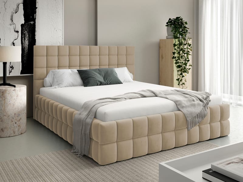 Morke Sängram med förvaring 140x200 cm - beige - Möbler - Säng - Säng med förvaring