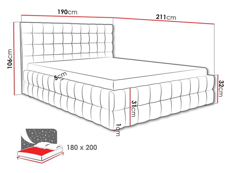 Morke Sängram med förvaring 180x200 cm - grå - Möbler - Säng - Säng med förvaring