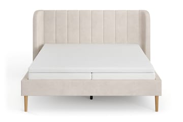 Nattljus Sängram 160x200 cm Ek med HVILA Resårmadrass och Bäddmadrass i Memoryskum med Tvättbar klädsel - Beige - Möbler - Säng - Sängram & sängstomme