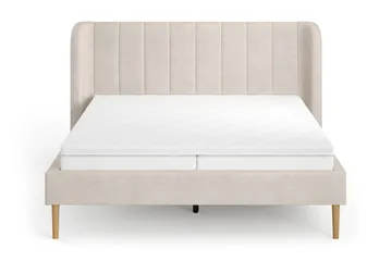 Nattljus Sängram 160x200 cm Ek med HVILA Resårmadrass och Bäddmadrass Vändbar Sommar- & Vintersida med Tvättbar klädsel - Beige - Möbler - Säng - Sängram & sängstomme