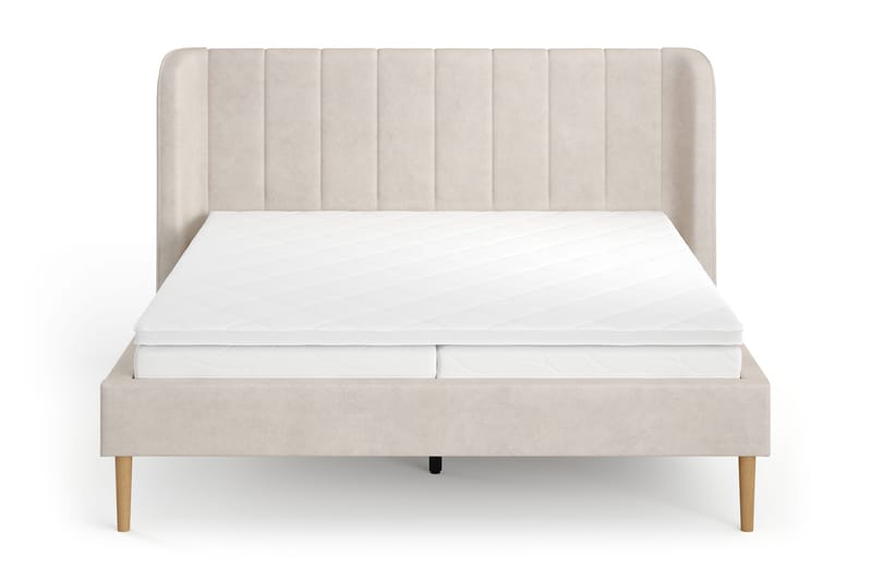 Nattljus Sängram 160x200 cm Ek med HVILA Resårmadrass och Bäddmadrass Vändbar Sommar- & Vintersida med Tvättbar klädsel - Beige - Möbler - Säng - Sängram & sängstomme