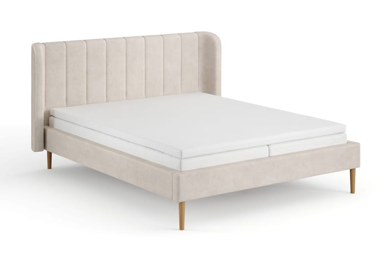 Nattljus Sängram 160x200 cm Ek med HVILA Skummadrass och Bäddmadrass i Latex med Tvättbar klädsel, Beige