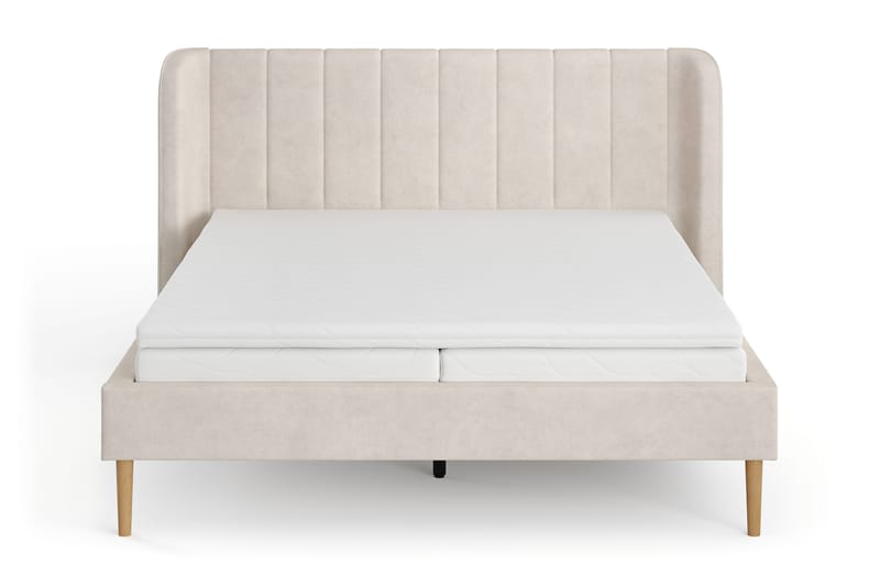 Nattljus Sängram 160x200 cm Ek med HVILA Skummadrass och Bäddmadrass i Memoryskum med Tvättbar klädsel - Beige - Möbler - Säng - Sängram & sängstomme