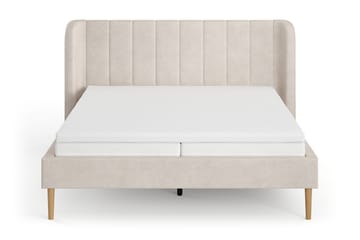 Nattljus Sängram 160x200 cm Ek med HVILA Pocketresårmadrass 7 zoner och Bäddmadrass i Polyesterskum med Tvättbar klädsel - Beige - Möbler - Säng - Sängram & sängstomme