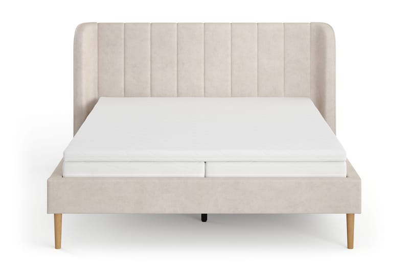 Nattljus Sängram 160x200 cm Ek med HVILA Pocketresårmadrass 7 zoner och Bäddmadrass i Polyesterskum med Tvättbar klädsel - Beige - Möbler - Säng - Sängram & sängstomme