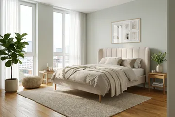 Nattljus Sängram 160x200 cm Ek med HVILA Pocketresårmadrass och Bäddmadrass Vändbar Sommar- & Vintersida med Tvättbar klädsel - Beige - Möbler - Säng - Sängram & sängstomme