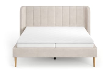 Nattljus Sängram 160x200 cm Ek med HVILA Pocketresårmadrass och Bäddmadrass Vändbar Sommar- & Vintersida med Tvättbar klädsel - Beige - Möbler - Säng - Sängram & sängstomme