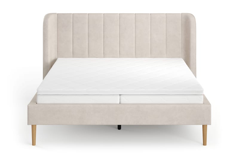 Nattljus Sängram 160x200 cm Ek med HVILA Pocketresårmadrass och Bäddmadrass Vändbar Sommar- & Vintersida med Tvättbar klädsel - Beige - Möbler - Säng - Sängram & sängstomme