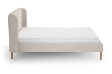 Nattljus Sängram 160x200 cm Ek med HVILA Pocketresårmadrass och Bäddmadrass Vändbar Sommar- & Vintersida med Tvättbar klädsel - Beige - Möbler - Säng - Sängram & sängstomme