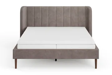 Nattljus Sängram 160x200 cm Valnöt med HVILA Resårmadrass och Bäddmadrass i Latex med Tvättbar klädsel - Brun - Möbler - Säng - Sängram & sängstomme