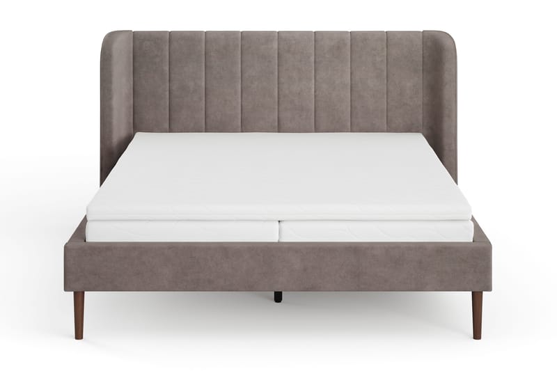 Nattljus Sängram 160x200 cm Valnöt med HVILA Resårmadrass och Bäddmadrass i Latex med Tvättbar klädsel - Brun - Möbler - Säng - Sängram & sängstomme