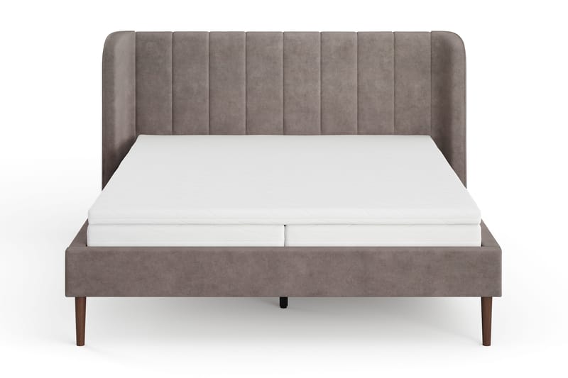Nattljus Sängram 160x200 cm Valnöt med HVILA Pocketresårmadrass och Bäddmadrass i Memoryskum med Tvättbar klädsel - Brun - Möbler - Säng - Sängram & sängstomme
