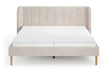 Nattljus Sängram 180x200 cm Ek med HVILA Resårmadrass och Bäddmadrass i Memoryskum med Tvättbar klädsel - Beige - Möbler - Säng - Sängram & sängstomme