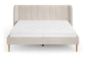 Nattljus Sängram 180x200 cm Ek med HVILA Skummadrass och Bäddmadrass Classic med Tvättbar klädsel - Beige - Möbler - Säng - Sängram & sängstomme