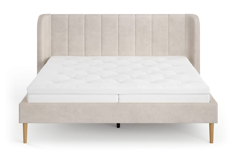 Nattljus Sängram 180x200 cm Ek med HVILA Skummadrass och Bäddmadrass Classic med Tvättbar klädsel - Beige - Möbler - Säng - Sängram & sängstomme