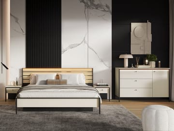 Navron Möbelset För Sovrum - Beige/Svart - Möbler - Säng - Möbelset för sovrum