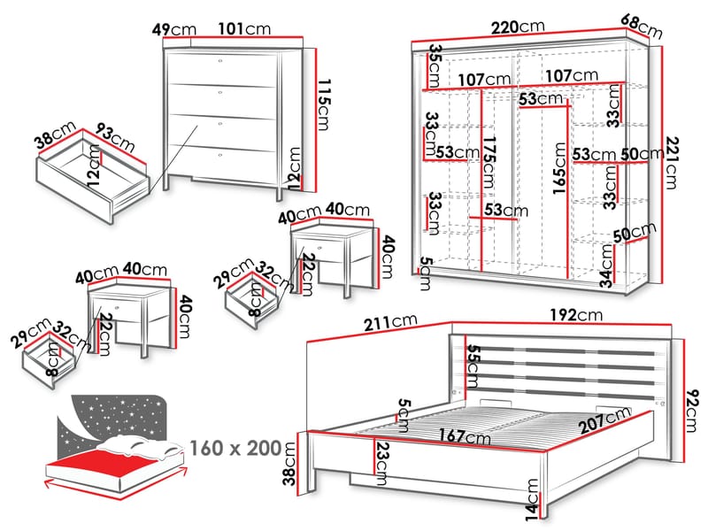 Navron Möbelset För Sovrum - Beige/Svart - Möbler - Säng - Möbelset för sovrum