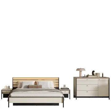 Navron Möbelset För Sovrum - Beige/Svart - Möbler - Säng - Möbelset för sovrum