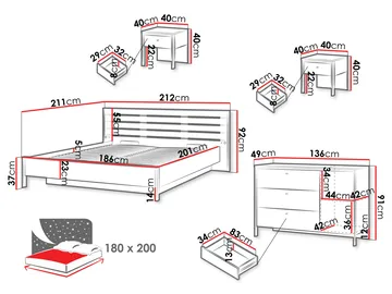 Navron Möbelset För Sovrum - Beige/Svart - Möbler - Säng - Möbelset för sovrum