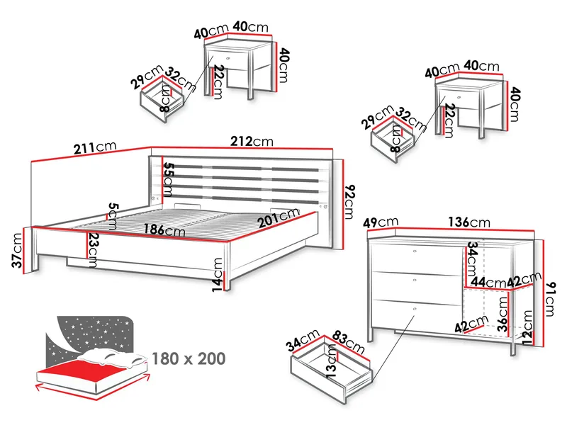 Navron Möbelset För Sovrum - Beige/Svart - Möbler - Säng - Möbelset för sovrum