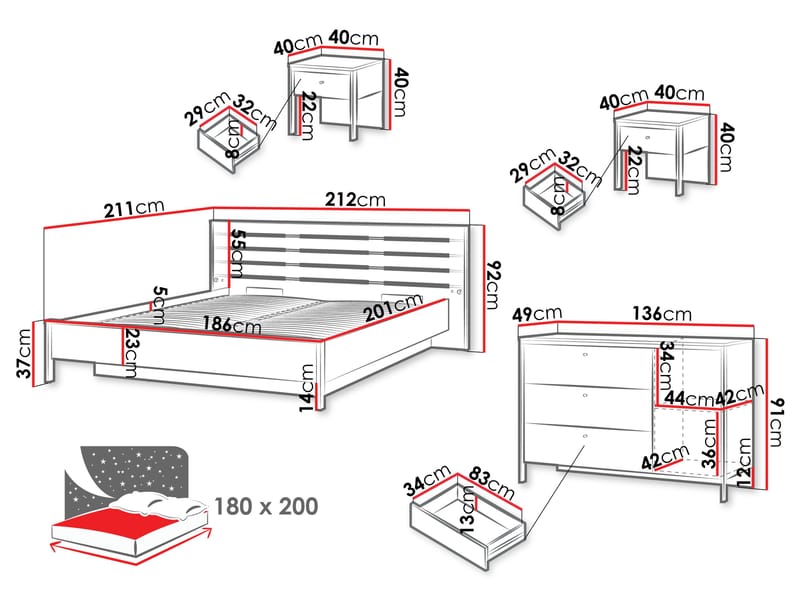 Navron Möbelset För Sovrum - Beige/Svart - Möbler - Säng - Möbelset för sovrum