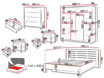 Navron Möbelset För Sovrum - Beige/Svart - Möbler - Säng - Möbelset för sovrum