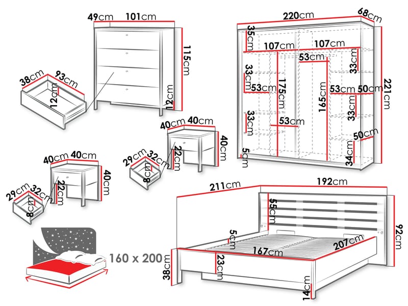 Navron Möbelset För Sovrum - Beige/Svart - Möbler - Säng - Möbelset för sovrum