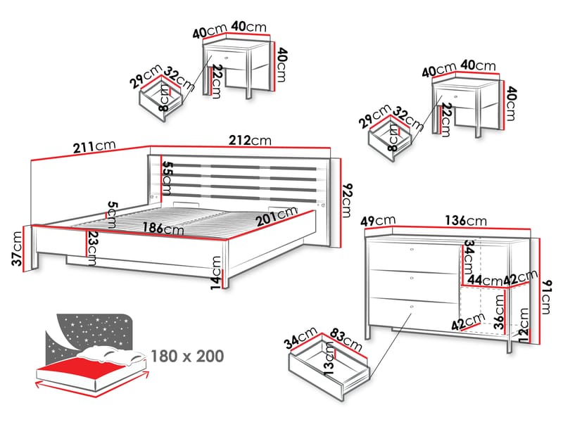 Navron Möbelset För Sovrum - Beige/Svart - Möbler - Säng - Möbelset för sovrum