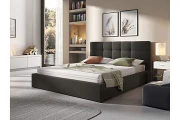 Nieres Komplett Sängpaket 140x200 cm i Tyg med Förvaring och Sänggavel + Bäddmadrass - Svart - Möbler - Säng - Säng med förvaring