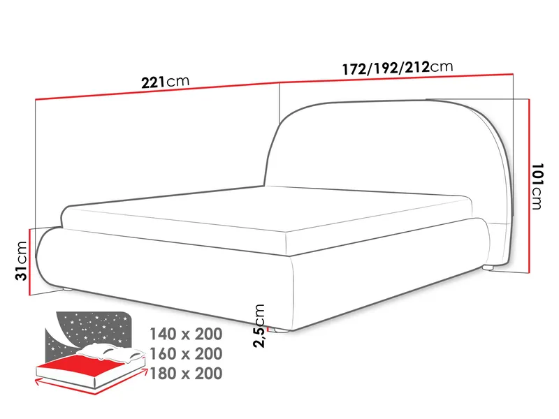 Norian Sängram 160x200 cm i Tyg med Metallstativ med Fasthetsgrad - - Vit - Möbler - Säng - Säng med förvaring