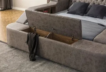 Olyvan Sängpaket med bänk och förvaring 250x290 cm Konstläder - Brun - Möbler - Säng - Sängram & sängstomme