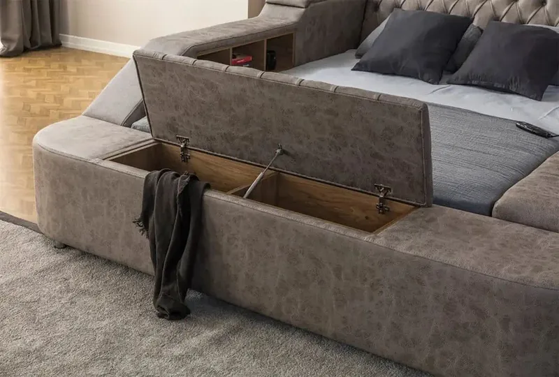 Olyvan Sängpaket med bänk och förvaring 250x290 cm Konstläder - Brun - Möbler - Säng - Sängram & sängstomme