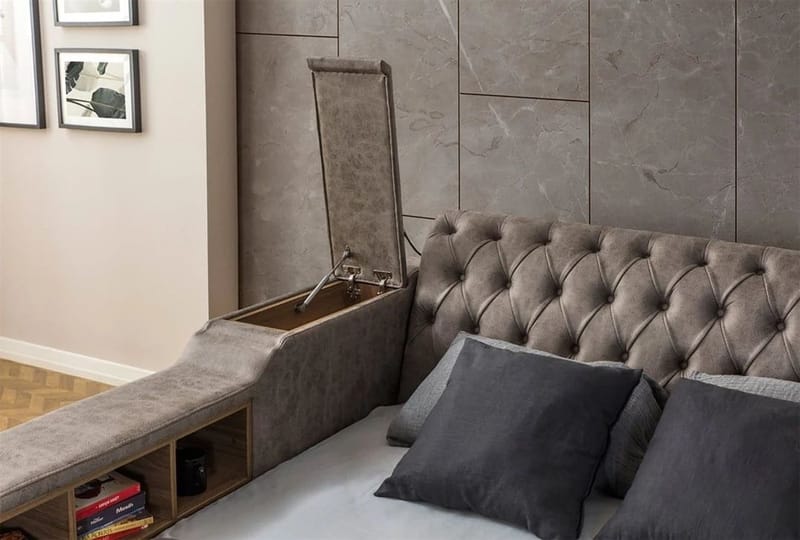 Olyvan Sängpaket med bänk och förvaring 250x290 cm Konstläder - Brun - Möbler - Säng - Sängram & sängstomme