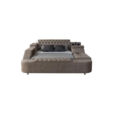 Olyvan Sängpaket med bänk och förvaring 250x290 cm Konstläder - Brun - Möbler - Säng - Sängram & sängstomme