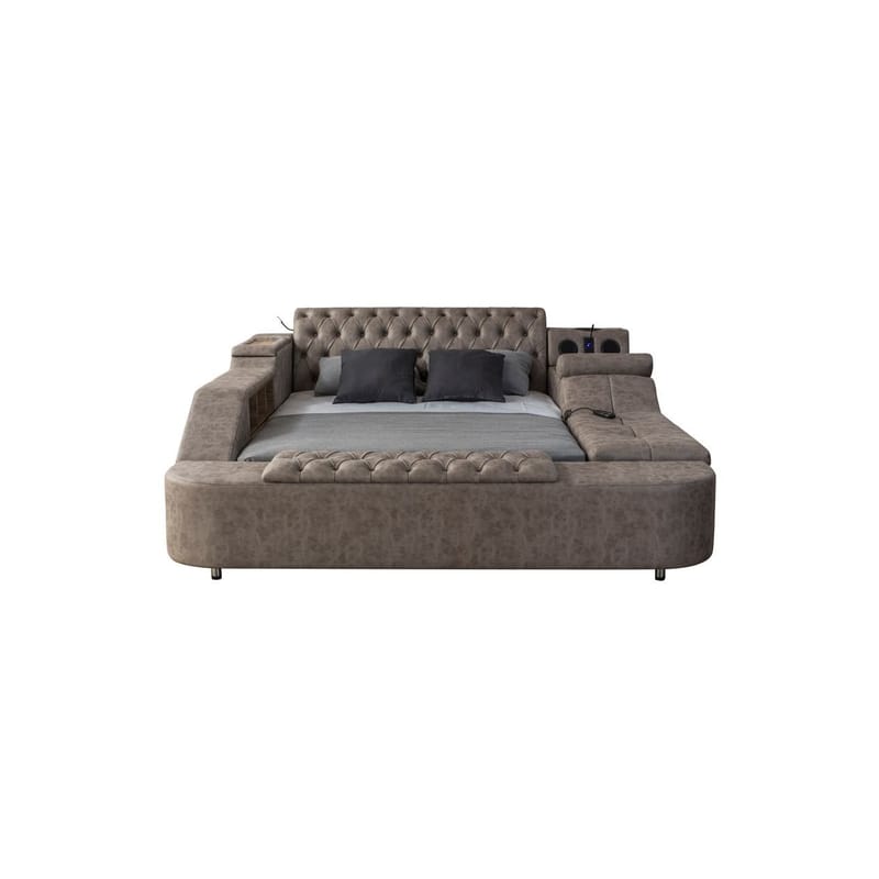 Olyvan Sängpaket med bänk och förvaring 250x290 cm Konstläder - Brun - Möbler - Säng - Sängram & sängstomme