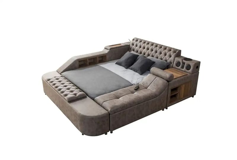 Olyvan Sängpaket med bänk och förvaring 250x290 cm Konstläder - Brun - Möbler - Säng - Sängram & sängstomme