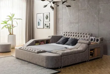 Olyvan Sängpaket med bänk och förvaring 250x290 cm Konstläder - Brun - Möbler - Säng - Sängram & sängstomme