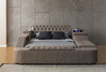 Olyvan Sängpaket med bänk och förvaring 250x290 cm Konstläder - Brun - Möbler - Säng - Sängram & sängstomme