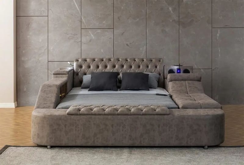 Olyvan Sängpaket med bänk och förvaring 250x290 cm Konstläder - Brun - Möbler - Säng - Sängram & sängstomme