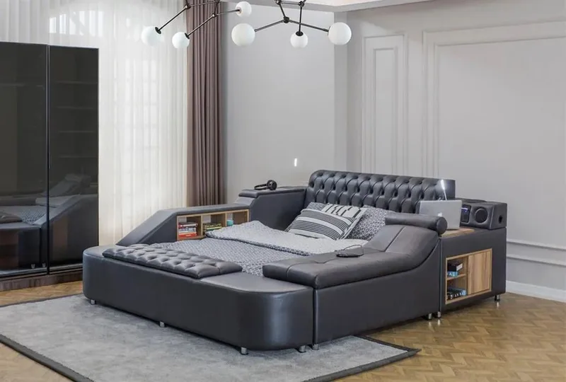 Olyvan Sängpaket med bänk och förvaring 250x290 cm Konstläder - Svart - Möbler - Säng - Sängram & sängstomme
