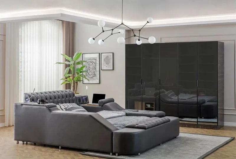 Olyvan Sängpaket med bänk och förvaring 250x290 cm Konstläder - Svart - Möbler - Säng - Sängram & sängstomme