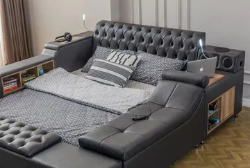 Olyvan Sängpaket med bänk och förvaring 250x290 cm Konstläder - Svart - Möbler - Säng - Sängram & sängstomme