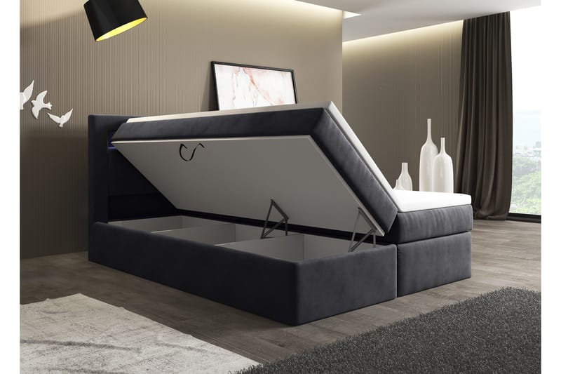 Oscar Komplett Sängpaket – Kontinentalsäng 180x200 cm i Sammet med Sänggavel + Bäddmadrass - Antracit - Möbler - Säng - Kontinentalsäng