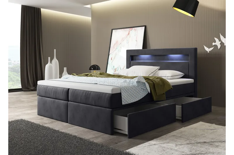 Oscar Kontinentalsäng 180x200 cm med Sänggavel + Bäddmadrass med Fasthetsgrad Medium, Antracit