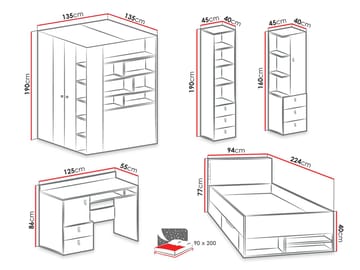 Planeta Möbelset för Sovrum med Belysning - Möbler - Säng - Möbelset för sovrum
